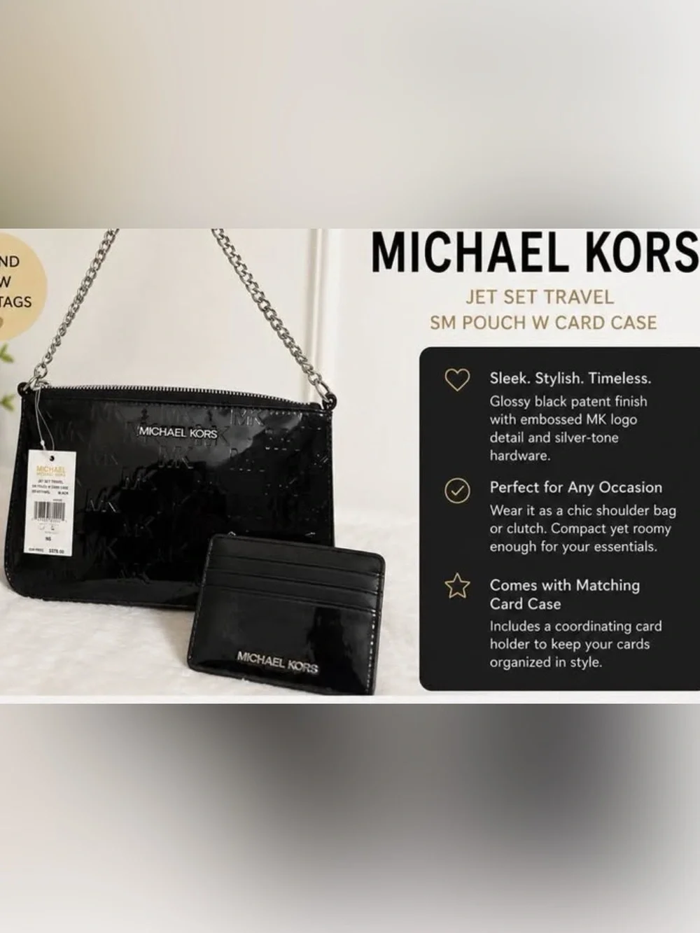 Michael Kors Black Patent Crossbody Pouch with Card Case